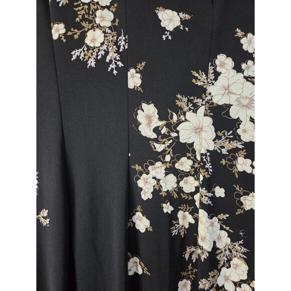 Vintage CDC Asian Floral Whimsigoth Dark Romantic Tie Neck Midi Dress, Size 10 - Picture 13 of 15